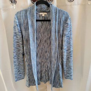 STudio Works‎ Womens Cardigan Petite XL Blue Crochet Knit Long Pleat Back 16042